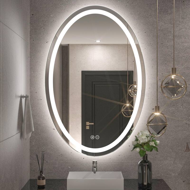 Oval LED Lighted Anti-Fog Wall Bathroom Vanity Mirror - 36" X 24"