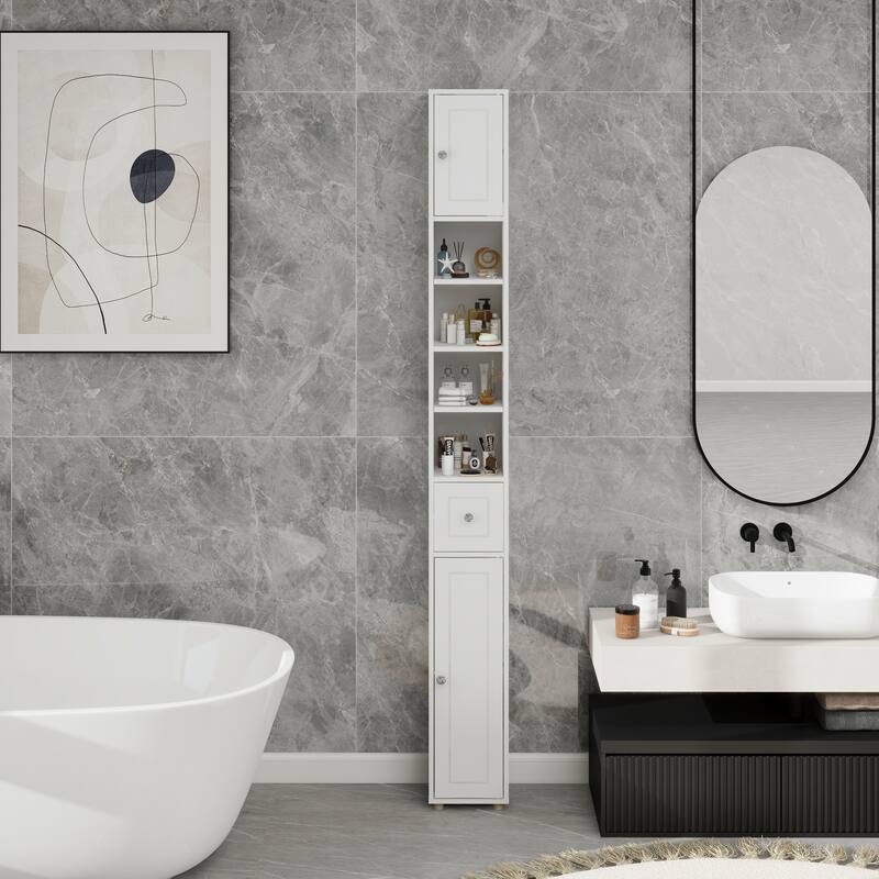 Elegant Storage Cabinet with 2 Doors and 4 Adjustable Shelves Vanity Cabinet Clothes Cabinet Dressing Cabinet for Bathroom - White