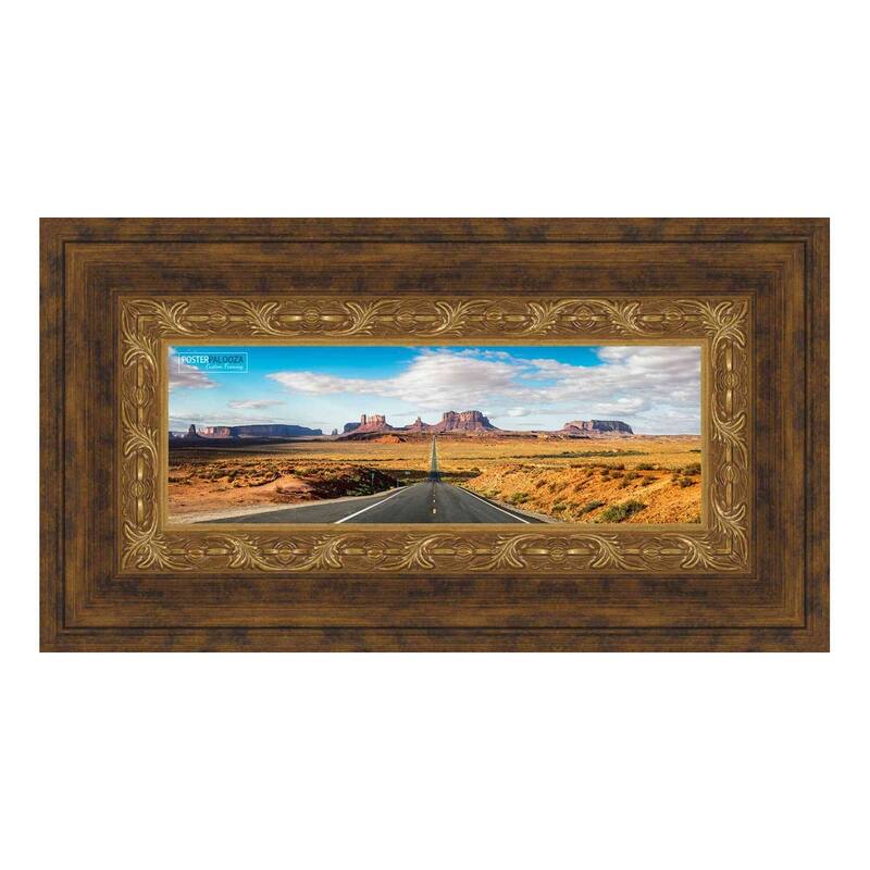40x16 Ornate Gold Complete Wood Panoramic Frame with UV Acrylic, Foam