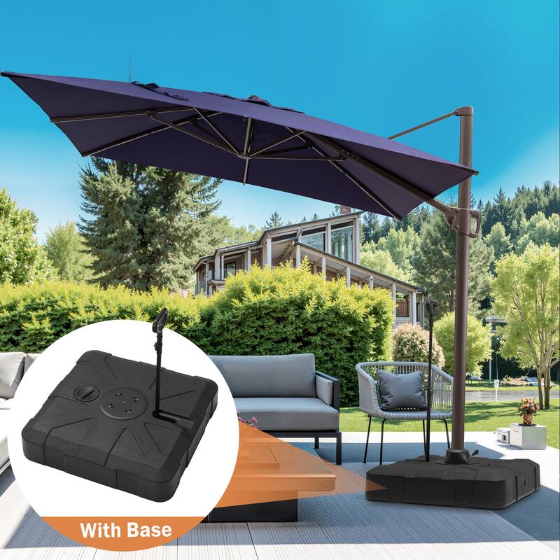 9 FT x 11 FT Outdoor Patio Cantilever-Offset Umbrella with Rod Base - NavyBlue