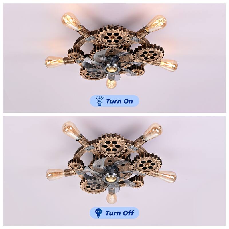 19.6" Farmhouse ceiling fan light and remote, Industrial Caged Ceiling Fan Light, Retro Ceiling Fan Lights with 7 Blades
