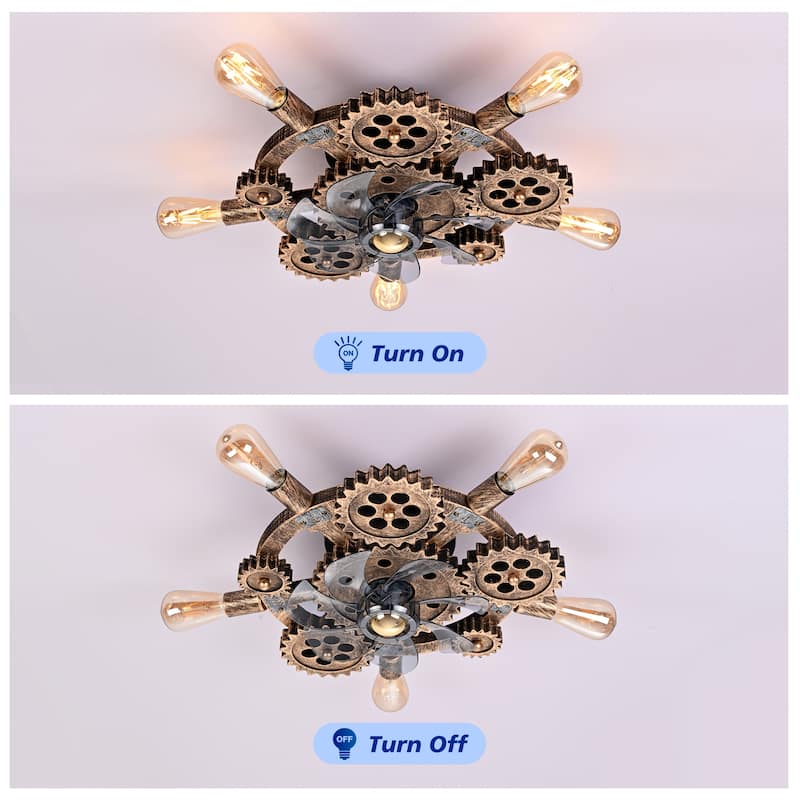 20Inch Farmhouse Ceiling Fans with Remote Control,6 Speed Reversible Flush Mount Low Profile Rustic Ceiling Fan - N/A - Vintage Punk(Bulbs not included)