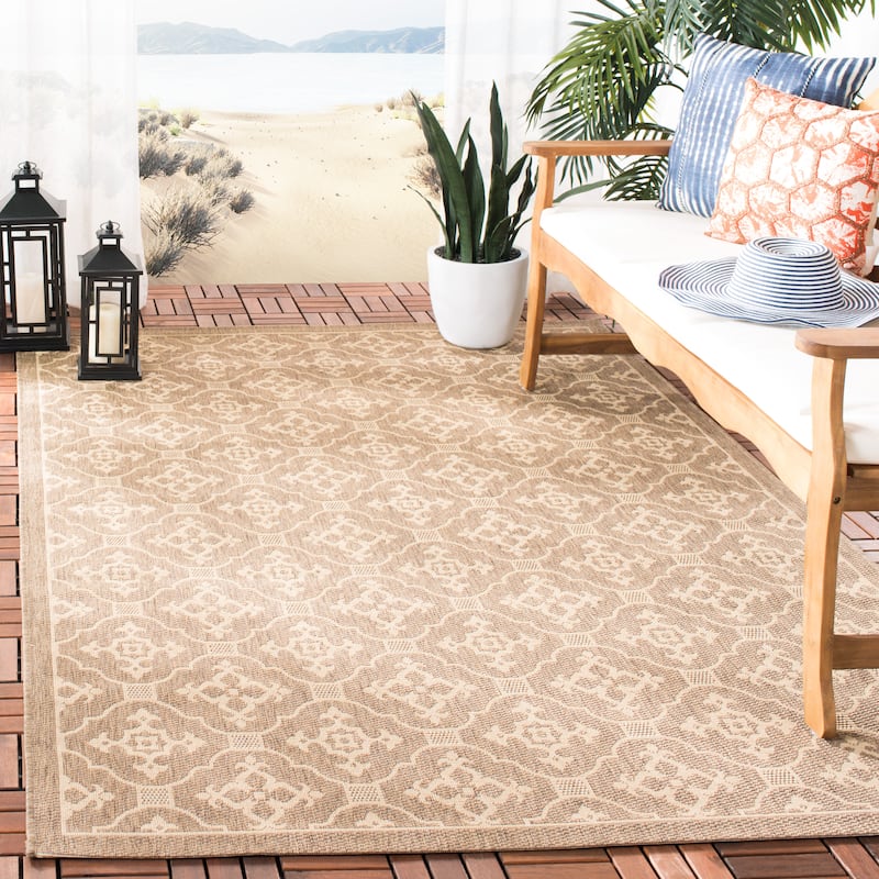 SAFAVIEH Courtyard Sonja Indoor/ Outdoor Waterproof Patio Backyard Rug - 5'3" x 7'7" - Brown/Creme