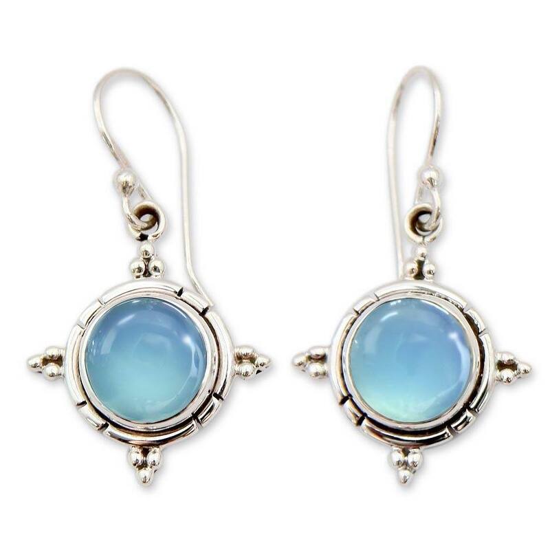 Handmade Sterling Silver 'Endless Sky' Chalcedony Earrings (India)