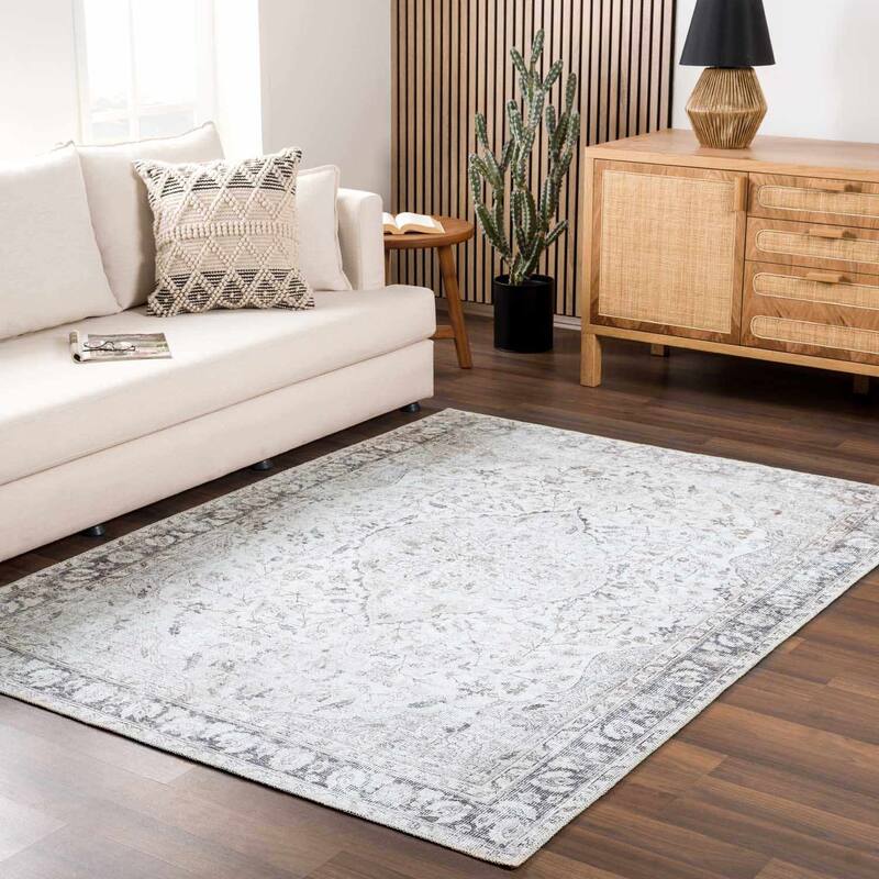 Hauteloom Fatih Living Room, Bedroom Machine Washable Area Rug - Beige, Charcoal, Gray - 2' x 2'11" - 6'7" x 9' - Light Gray, Dark Gray, Neutral / Haile