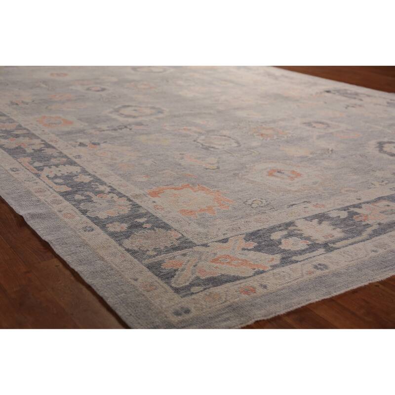 Hand Knotted Oriental 100% Wool Carpet Transitional All-Over Greys & Charcoal Oushak Area Rug - 12' 4'' X 8' 11''