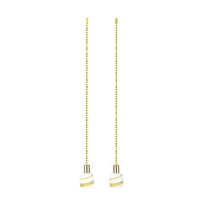 Aspen Creative 12" Cream with Yellow Line Glass Knob with Pull Chain in Copper, 2 Pack - CREAM & YELLOW