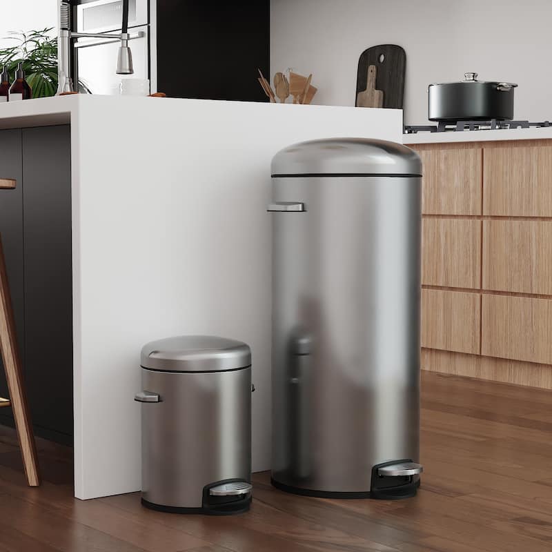 Innovaze 8 Gal./30 Liter and 1.3 Gal./5 Liter Stainless Steel Step-on Trash Can Set for Kitchen and Bathroom