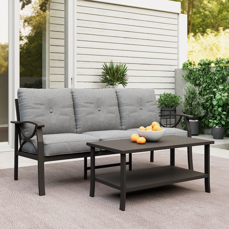 Outdoor Patio Furniture Set, Outdoor Metal Sectional Furniture with Cushions, Outdoor Conversation Seating Set with Coffee Table - Grey