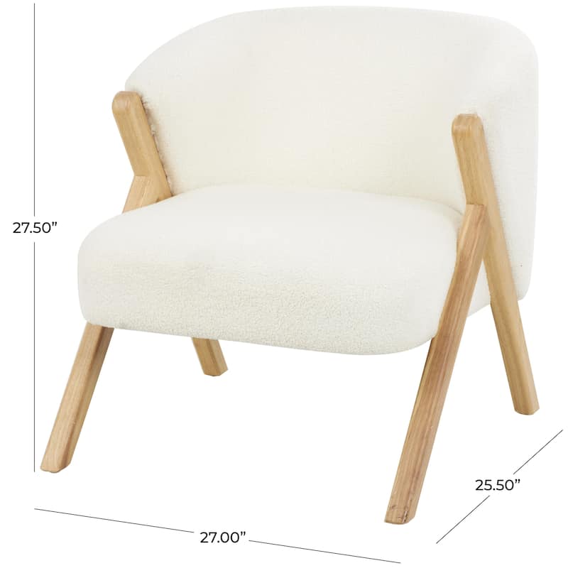 White Polyester Rounded Boucle Living Room Accent Chair with Angled Wooden Legs