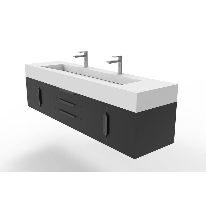 Nile 72" Wall Mounted Bathroom Vanity Set w/ White Top