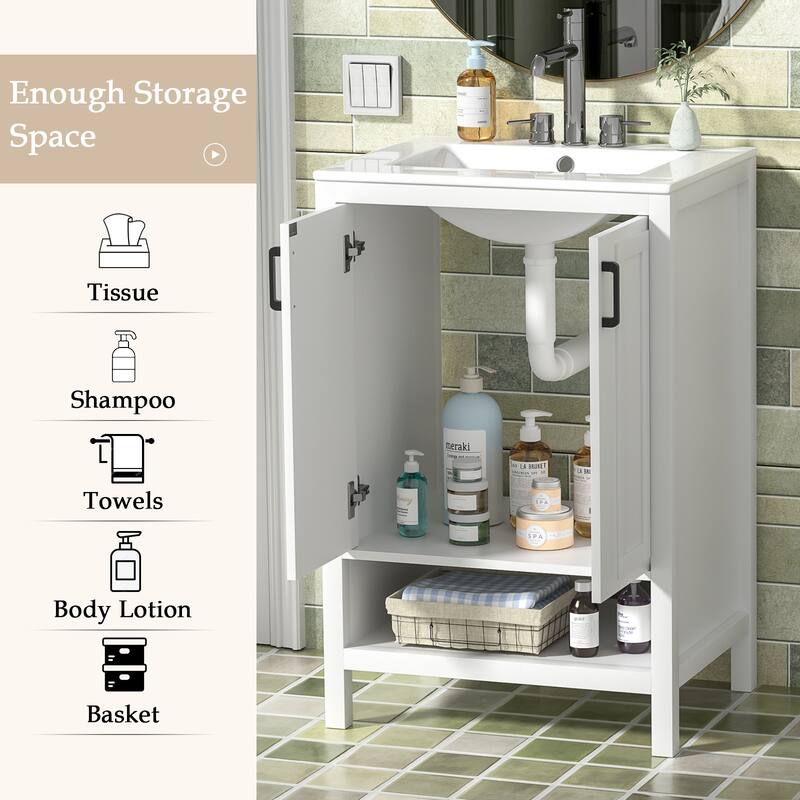 Anmytek 24'' Single Bathroom Vanity Cabinet with Ceramic Sink Combo Bathroom Storage Cabinet With Soft Close Doors