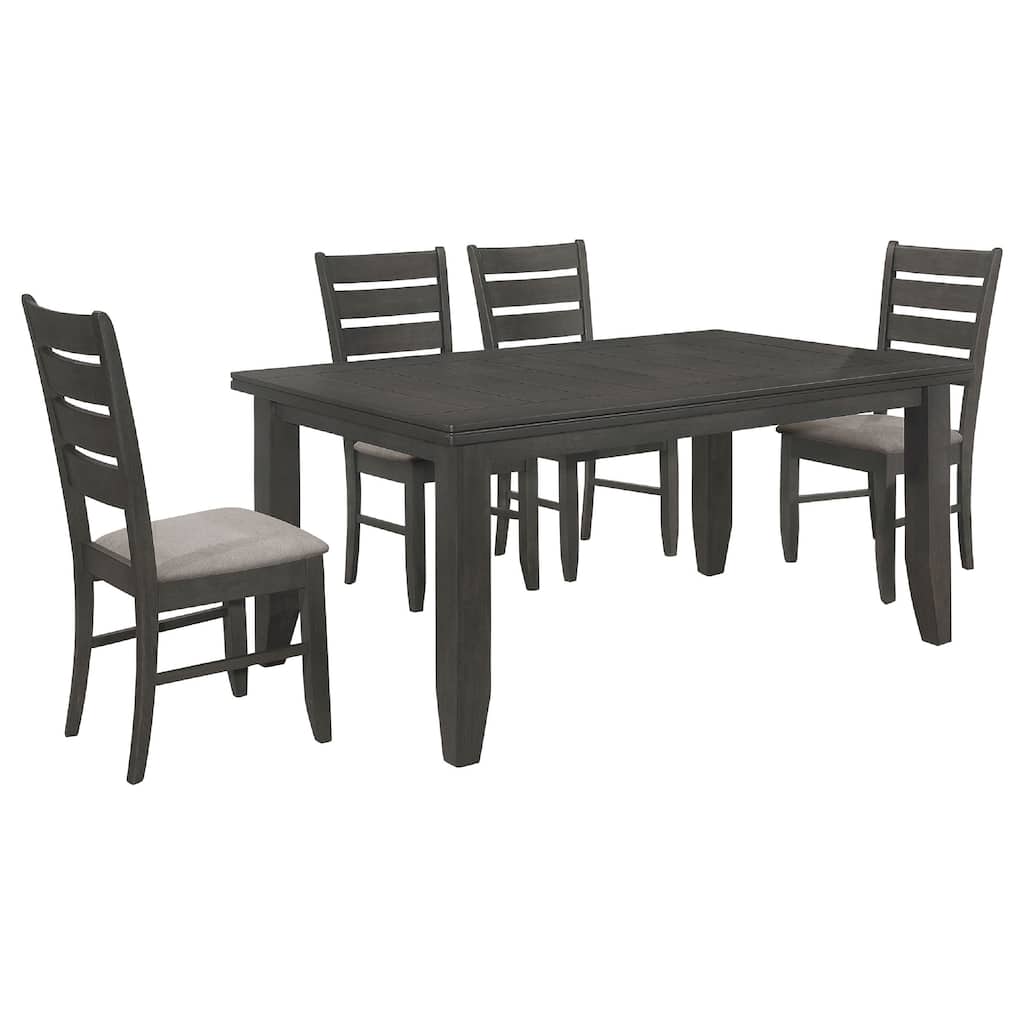 Diyi 5pc Dining Table and 4 Chairs Set w Dark Gray Seats and Ladder Back