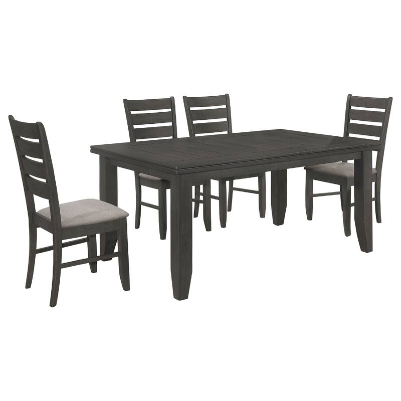 Diyi 5pc Dining Table and 4 Chairs Set w Dark Gray Seats and Ladder Back