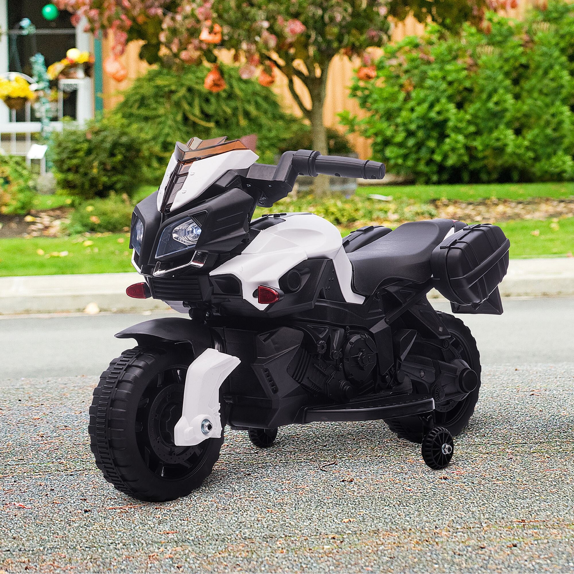 Aosom 6V Electric Motorcycle for Kids Dirt Bike Battery Powered Ride On Toy Off Road Street Bike with Pedal Headlights White 2 4 Years