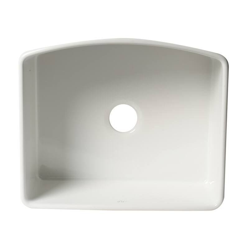 ALFI Brand White Smooth Curved Apron 24" x 20" Single Bowl Fireclay Farm Sink with Grid