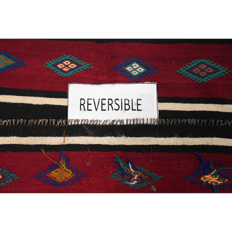 Hand Woven Oriental 100% Wool Carpet Southwestern Tribal Red Kilim Area Rug - 9' 4'' X 5' 4''