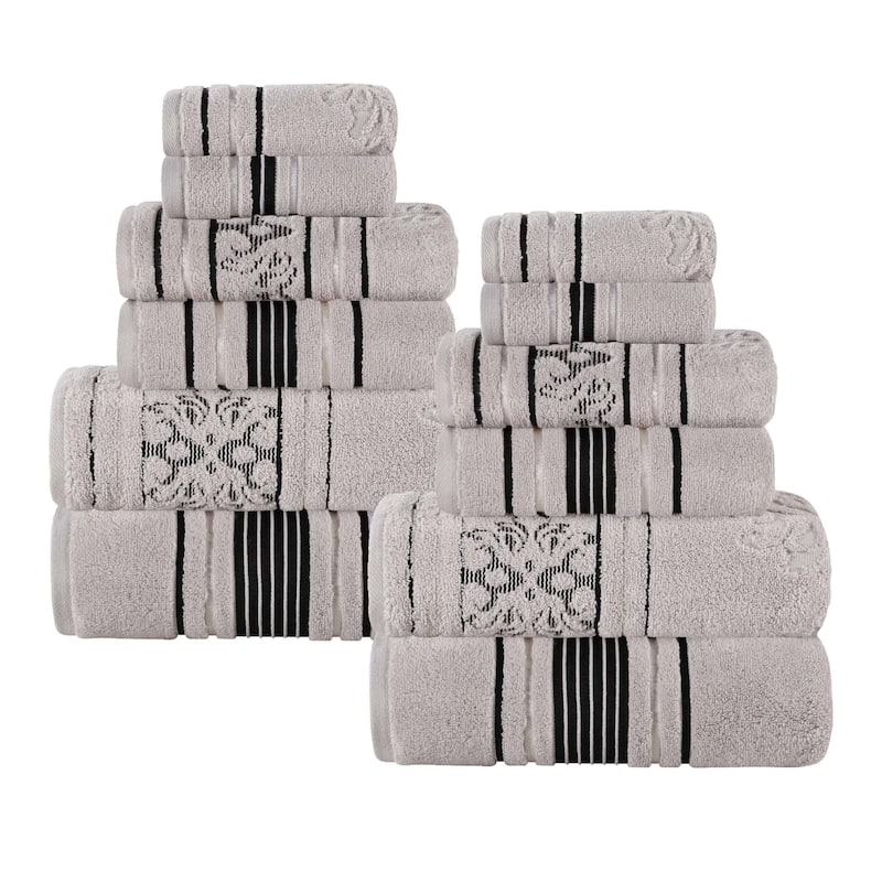 Superior Sadie Zero Twist Cotton Solid and Floral 12 Piece Towel Set
