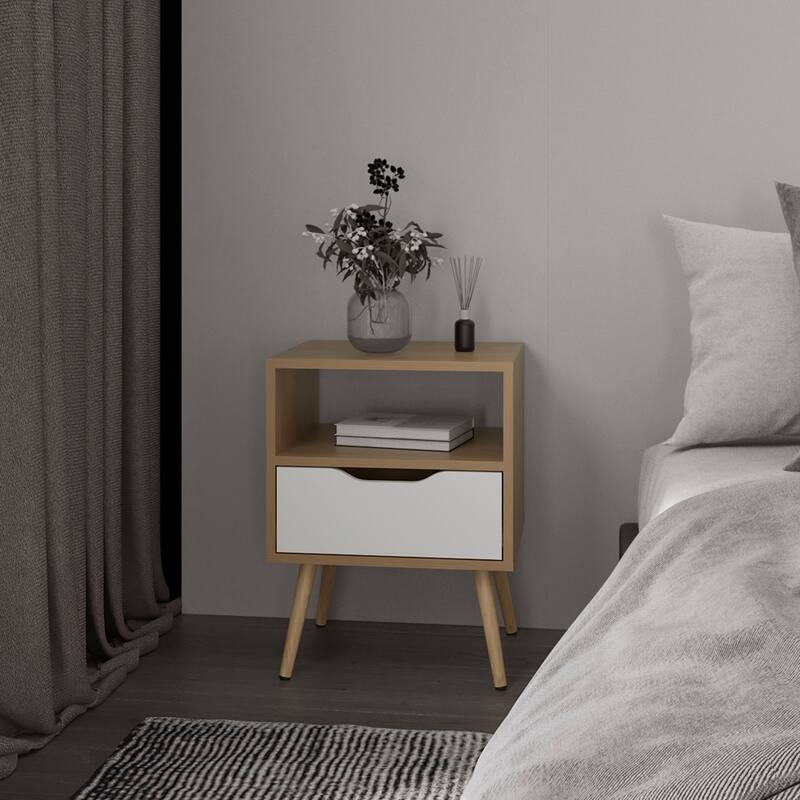 Elegant White Nightstand with Open Shelf and Spacious Drawer, Durable Wood Design - Multi