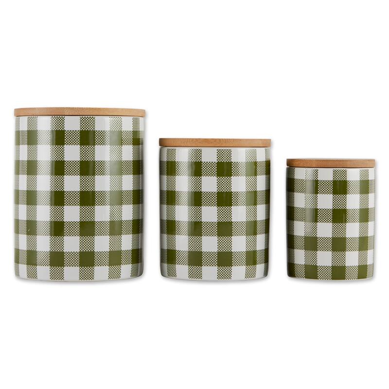 DII Buffalo Check Ceramic Canister (Set of 3) - Antique Green