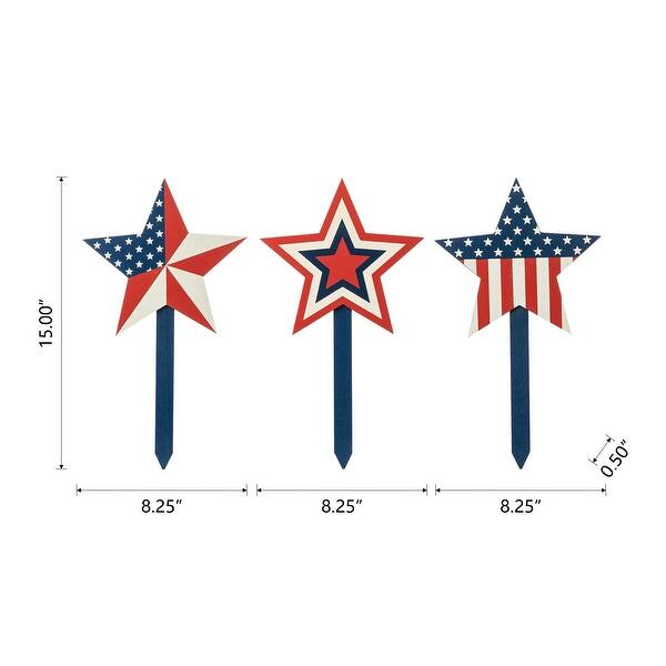 Glitzhome Set of 3 Wooden Patriotic Star Yard Stakes