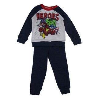 Shop Marvel Boys Navy Blue White Avengers Heroes Long Sleeve 2 Pc