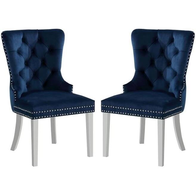Modern Blue Finish Tufted Side Chairs Set
