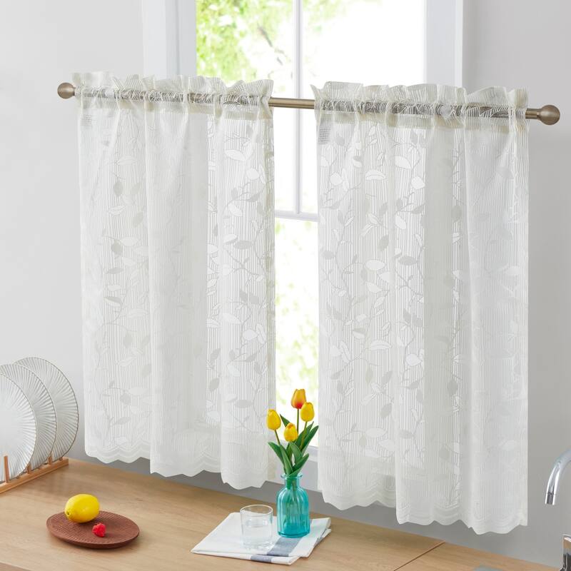 HLC.me Joyce Lace Sheer Kitchen Cafe Curtain Tiers for Small Windows, Kitchen & Bathroom - Tier - 30 W x 36 L per panel - Set of 2 - Ivory