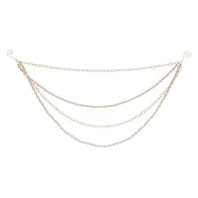 Set of 2 Gold and White Faux Pearl Garland with Chain Link Stylish Christmas Decoration Accent - 27”L x 12”H