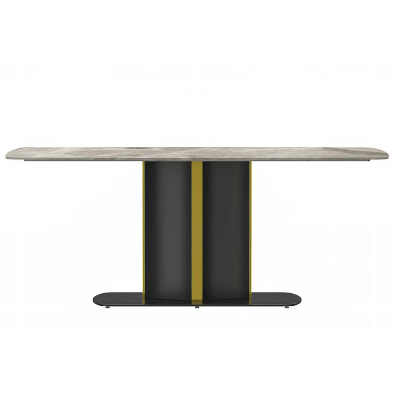 Sylva Dining Table Rectangular Tabletop in Gold Pedestal Base