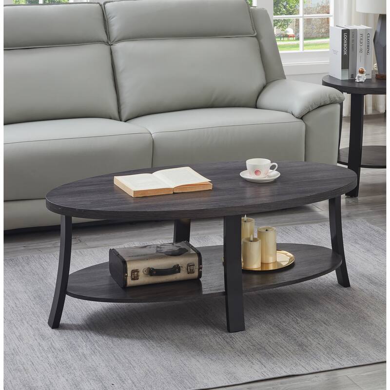 26" Modern Oval Coffee Table with Storage Shelf and Wide-curved Legs for Living Room - Charcoal