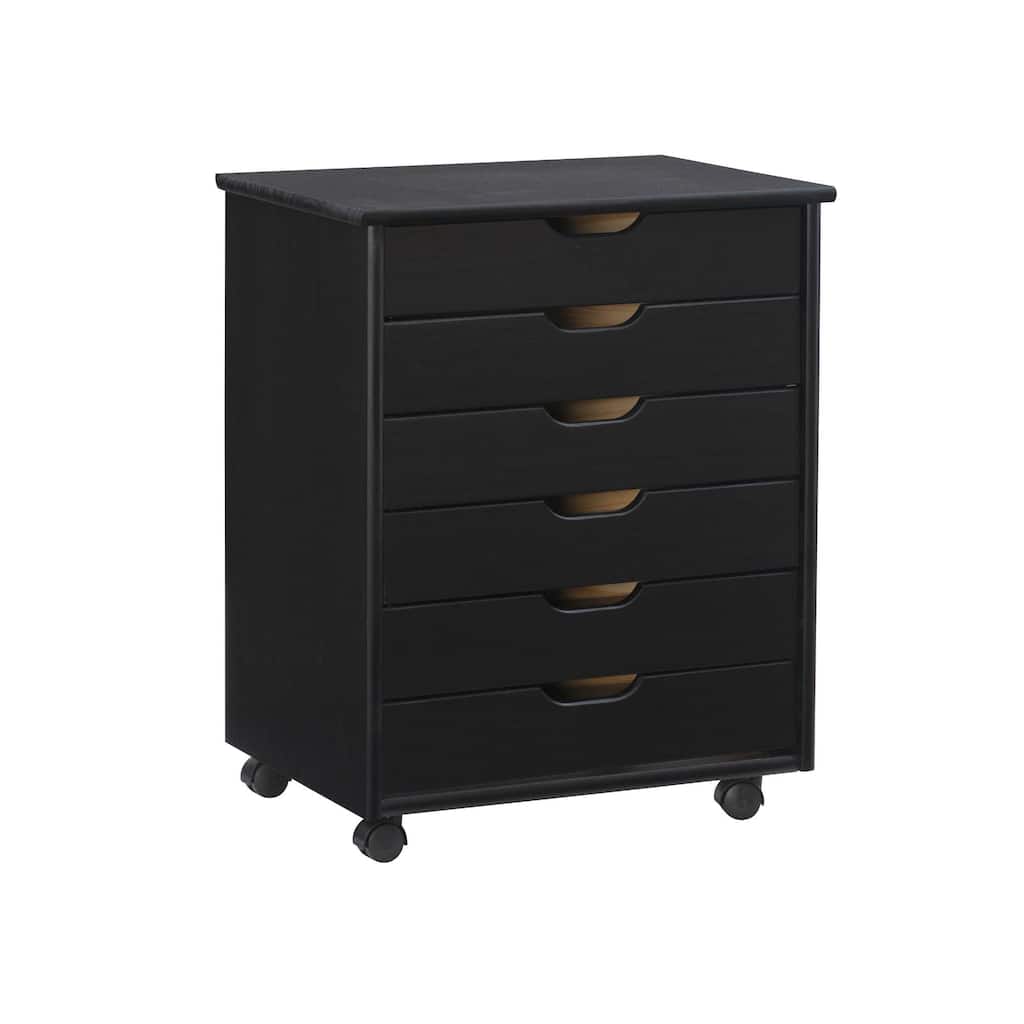 25.25” Black Wide Rolling Storage Cabinet with 6 Drawer