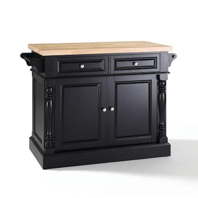 Retro Kitchen Island with Butcher Block Top - Portable Kitchen Cart, Storage, Modern Design, White