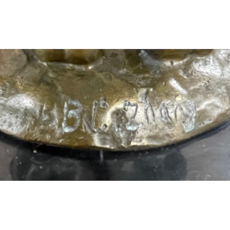 Chinese Children Brother And Sister Posing For Picture Collectible Bronze Sculpture By Zhang