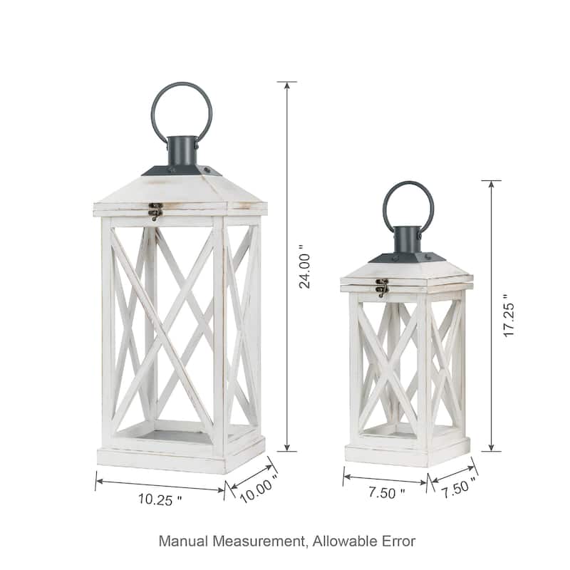 Glitzhome Set of 2 Farmhouse Wooden Lantern Hanging Candle Holders Fall Wedding Decor - 24"+17"