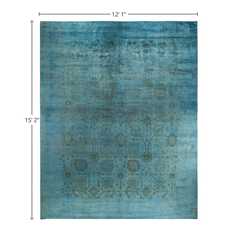 Overdyed, One-of-a-Kind Hand-Knotted Area Rug - Blueish - 12' 1" x 15' 2"