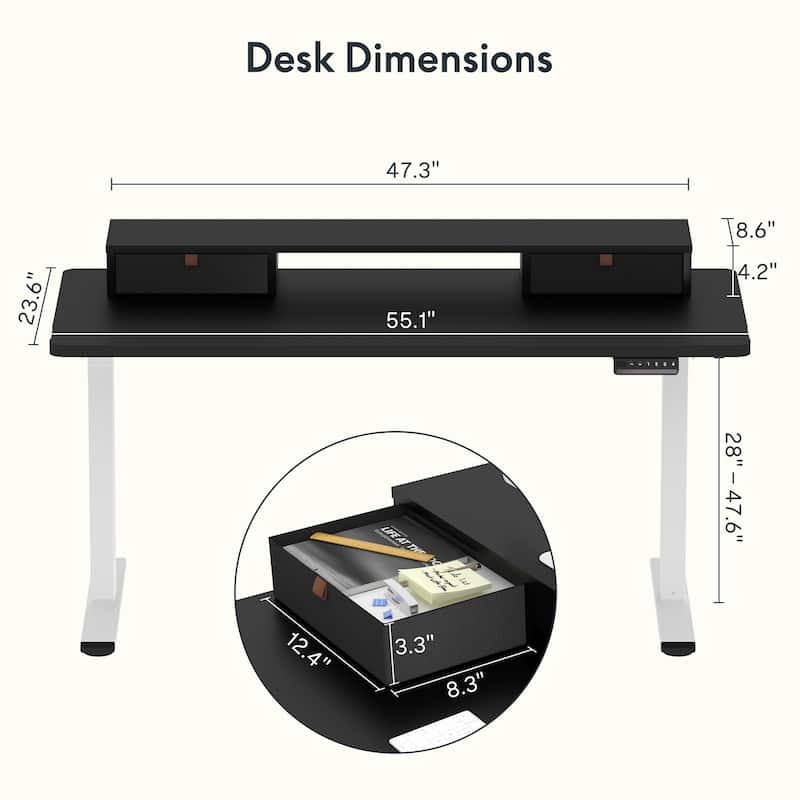 FlexiSpot 48"x24"/55"x24" Ergonomic Height Adjustable Standing Desk with 2 Drawers, Monitor Stand Computer Desk