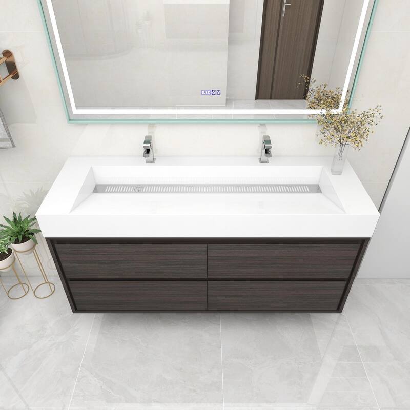 Victoria 60" Wall Mounted Modern Vanity with Double Acrylic Sink