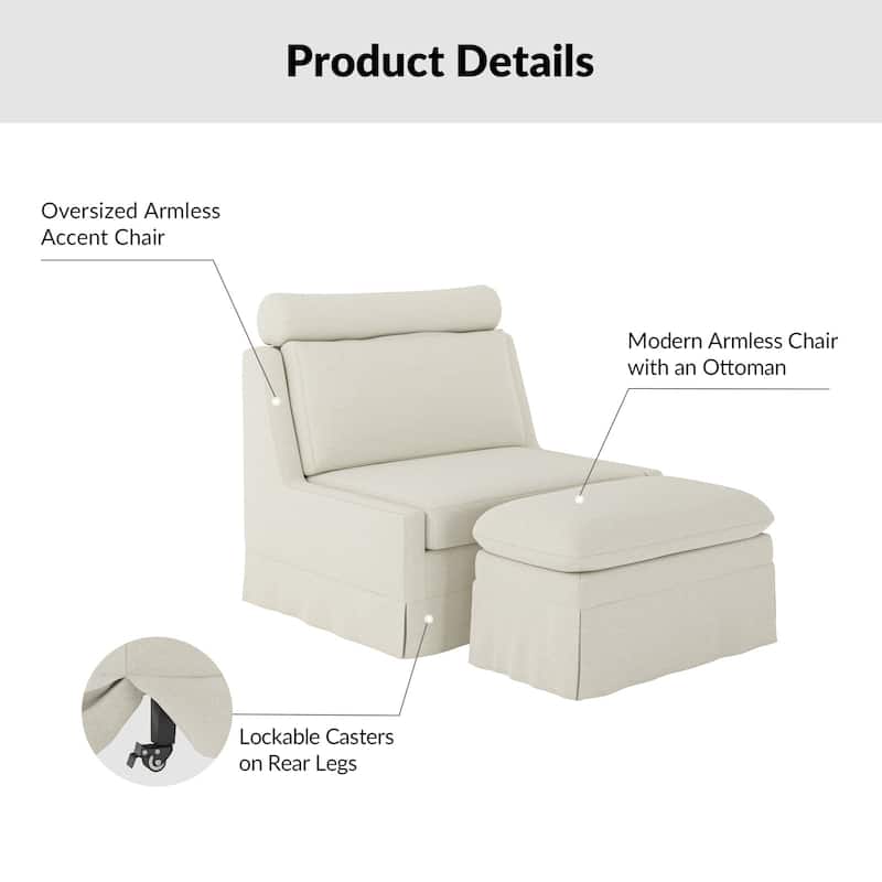 Anne 45" W Modern Slipcovered Chair with Ottoman by HULALA HOME