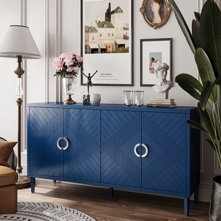 Unique Stylish 4-Door Storage Cabinet with Pine Legs Sideboard Buffets