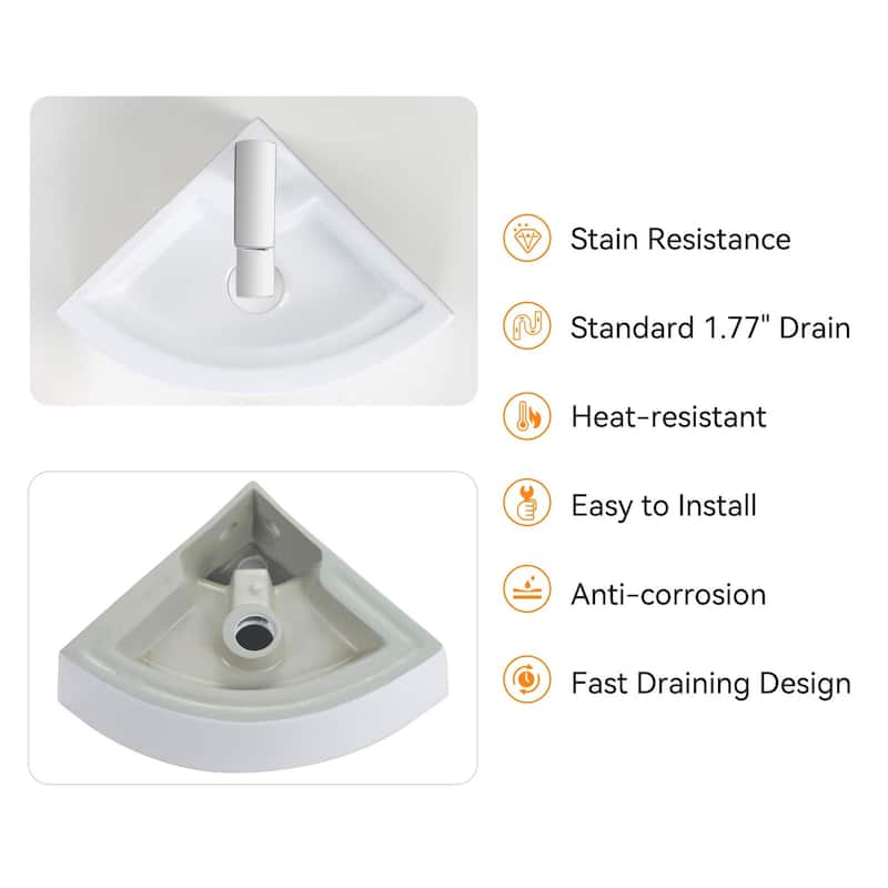 HOROW 12.6 in. Corner Wall-Hung Bathroom Sink in White with Overflow