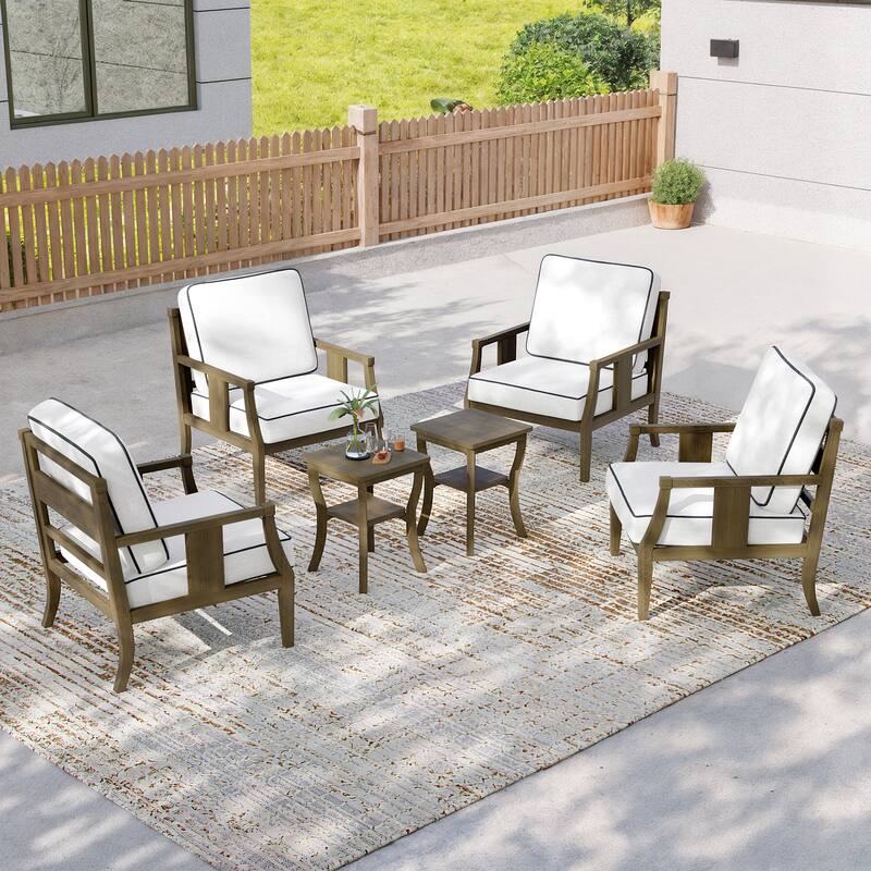 6-piece Outdoor Teak Seating Set Club Chairs with Cushions