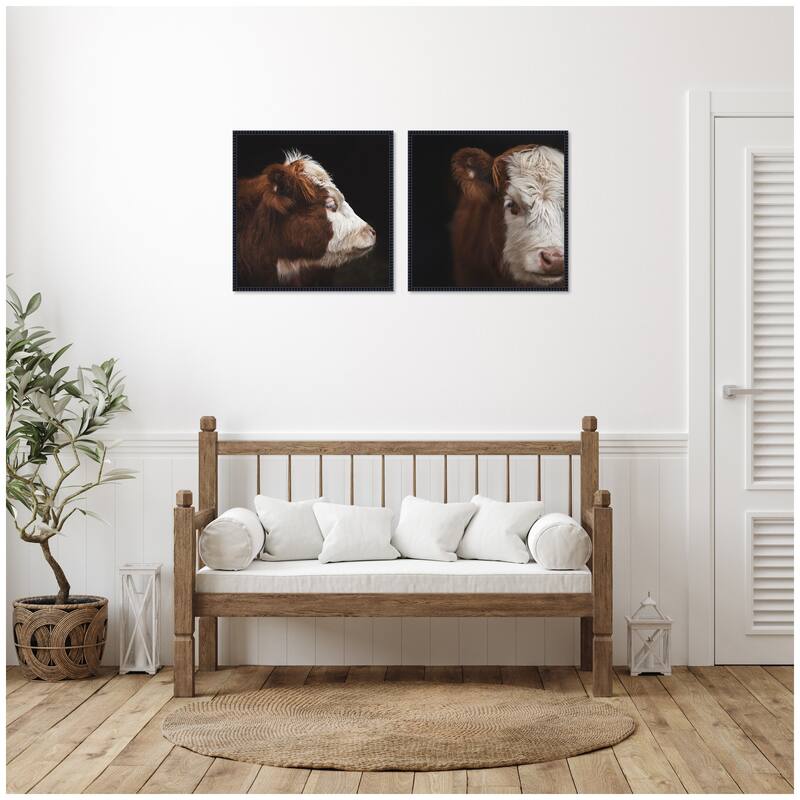 Kate and Laurel Cow Close 2 Piece Framed Canvas Wall Art Set by Emiko and Mark Franzen F2 Images