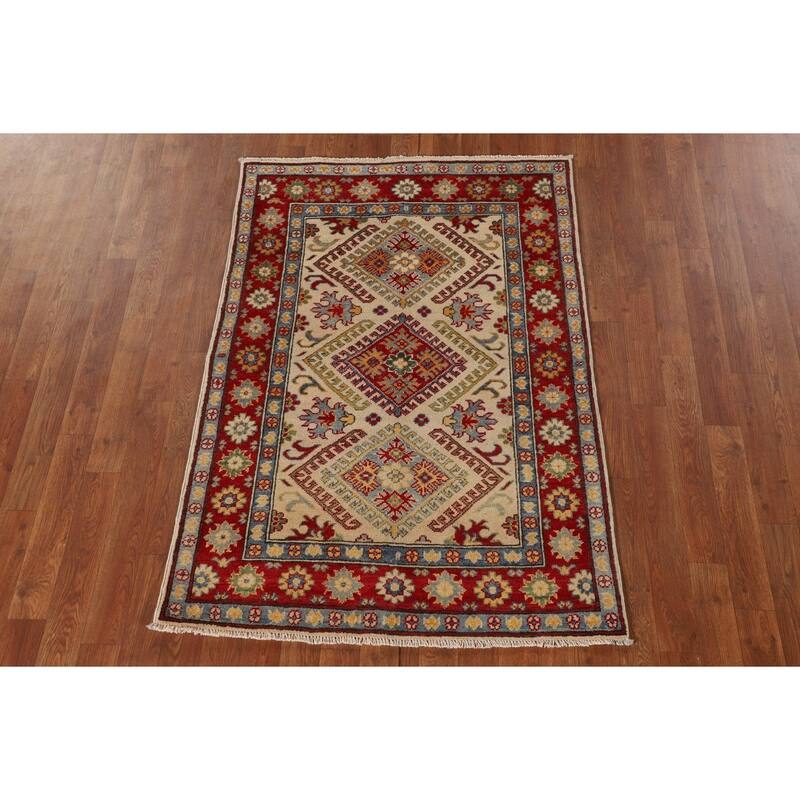 Traditional Kazak Accent Rug Hand-Knotted Oriental Wool Carpet - 3'3"x 4'8"