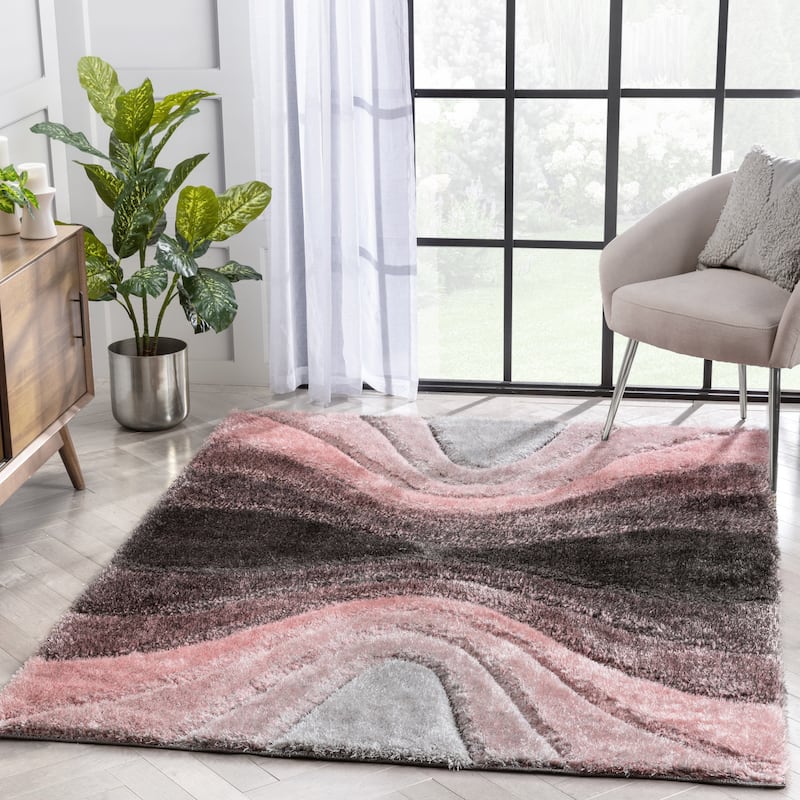 Well Woven San Francisco Luz Geometric Modern Carved Shag Area Rug