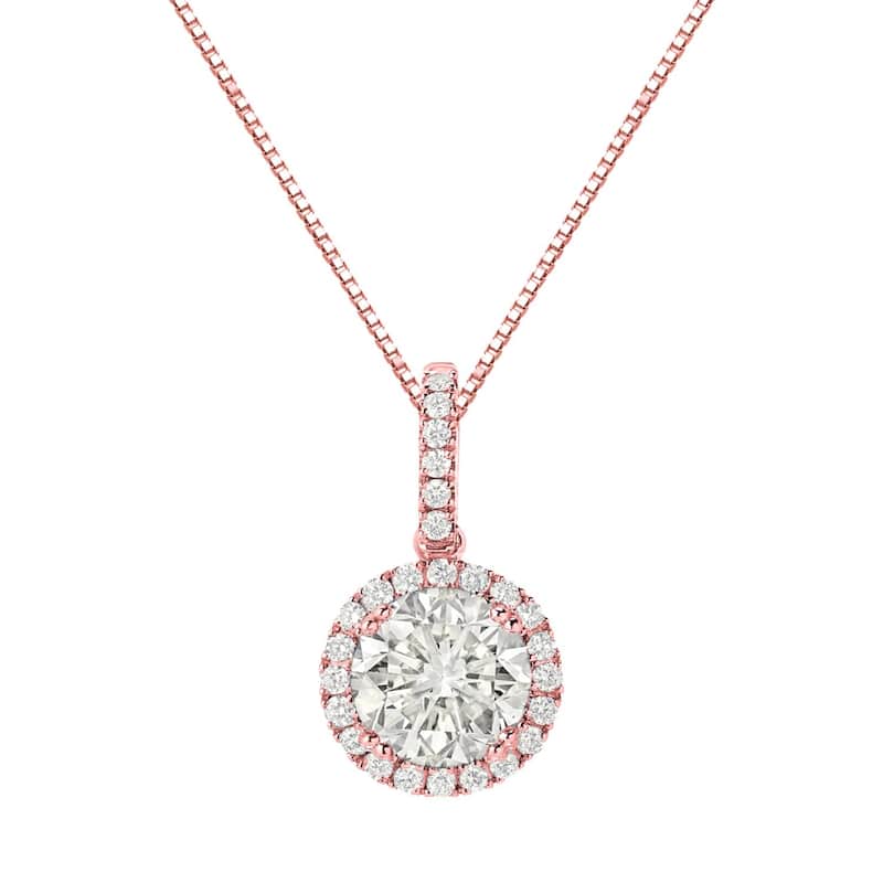 Auriya 14k Gold 2 1/4ct TDW Round Halo Diamond Necklace (J-K, SI2-SI3) - Rose