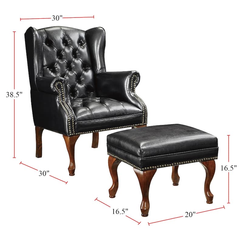 Butto Tufted Accent Chair with Ottoman in Black