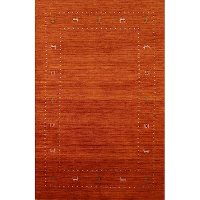 Hand Knotted Oriental 100% Wool Carpet Tribal Animal Pictorial Oranges & Rust Gabbeh Area Rug - 5' 9'' X 3' 11''