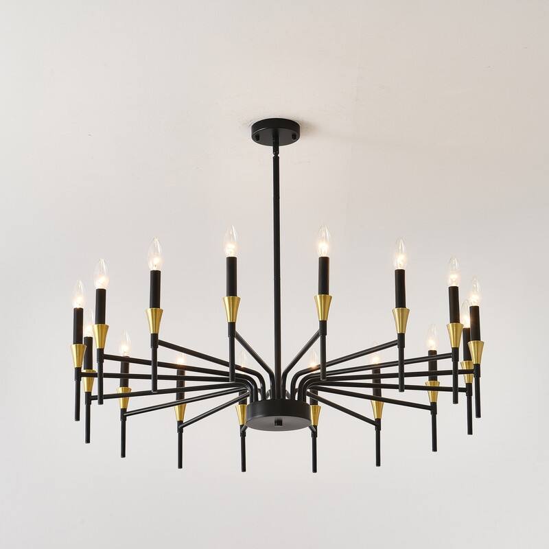 Black & Gold Modern Farmhouse Chandelier Rustic Ceiling Light Dimmable E12 Candle-Style Pendant Lighting Fixture
