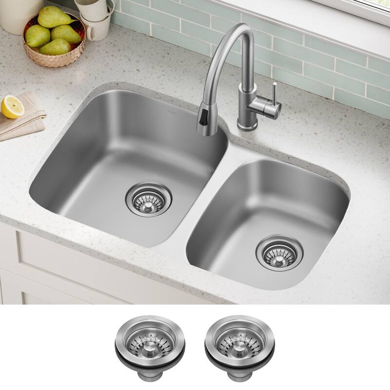 Kraus 32" Double Basin 16 Gauge Stainless Steel Kitchen Sink for - Stainless Steel